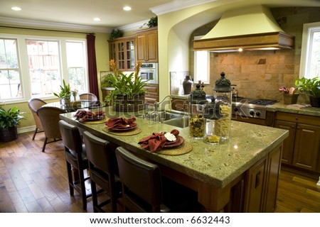 stock photo : Kitchen with kitchen islands with stove top. stock photo : Kitchen with