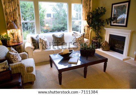 decorating a living room with a fireplace on Living Room With Fireplace And Stylish Decor  Stock Photo 7111384