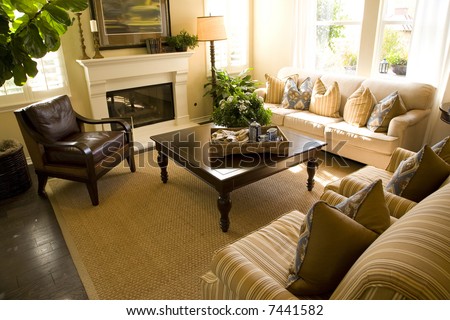 Modern Living Room Decoration on Living Room With Modern Decor And Warm Light  Stock Photo 7441582