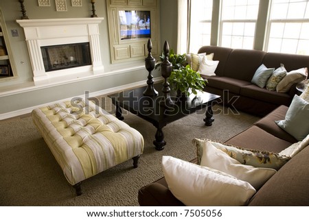 living room with fireplace decorating. stock photo : Living room with