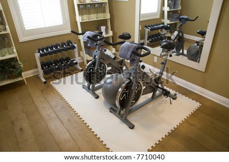 Luxury Home Fitness Room With Bicycles. Stock Photo 7710040 ...