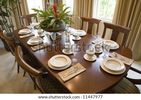Dining table with luxury decor and furniture.