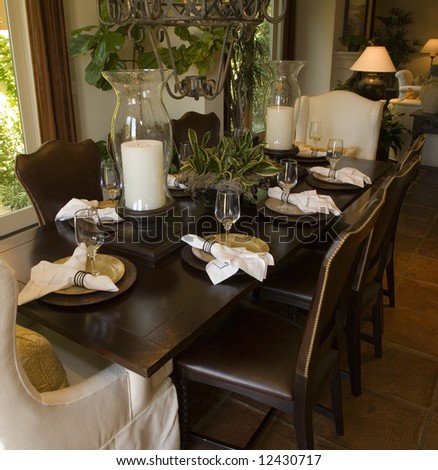 Dining table with luxury decor and furniture.