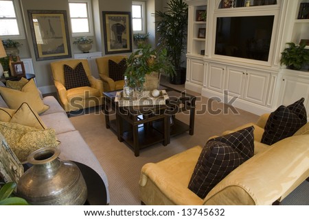 Living room with HDTV and stylish decor.