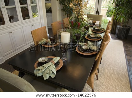Dining table with luxury home decor.