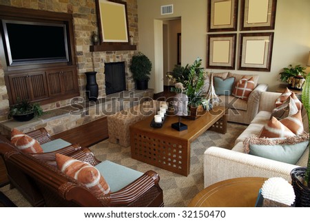 Luxury Home Living Room With Contemporary Furniture. Stock Photo 
