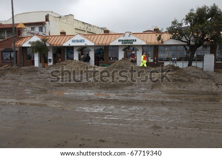 LAGUNA BEACH, CALIFORNIA - DECEMBER 22: Flood damage on December 22, 2010 in downtown Laguna Beach, California.