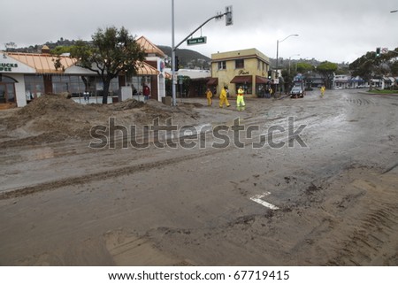 LAGUNA BEACH, CALIFORNIA - DECEMBER 22: Flood damage on December 22, 2010 in downtown Laguna Beach, California.
