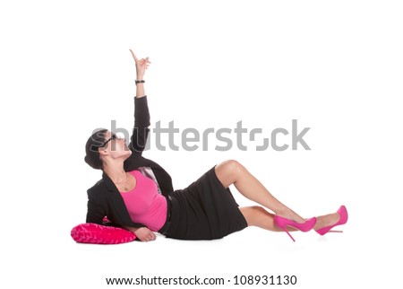 Happy business woman in pink blouse on the white background