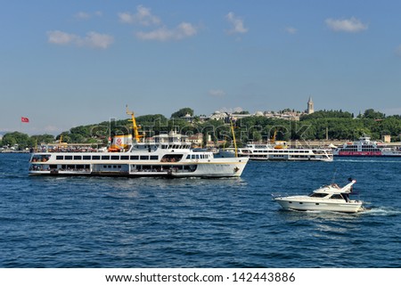 ISTANBUL - JANUARY 20: The passengers come aboard for a guided tour on January 20, 2013 in Istanbul, Turkey. Maritime transport is a very common type of transportation in Istanbul.