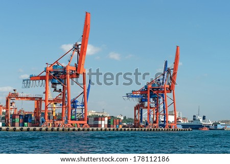 Istanbul, Turkey - June 16: Haydarpasa Port And Container Terminal In Kadikoy Seaside On June 16, 2013 In Istanbul, Turkey. Terminal Is Main Trading Port In Asian Side Of The City.