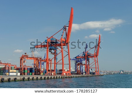 Istanbul, Turkey - June 16: Haydarpasa Port And Container Terminal In Kadikoy Seaside On June 16, 2013 In Istanbul, Turkey. Terminal Is Main Trading Port In Asian Side Of The City.