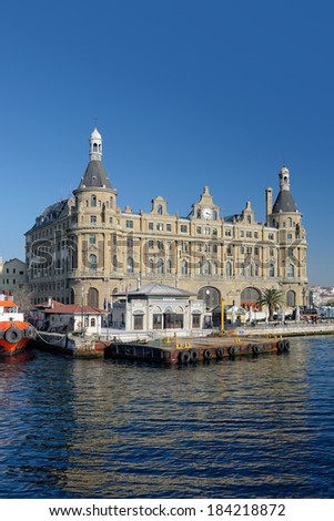 ISTANBUL, TURKEY - FEBRUARY 16, 2014 - Haydarpasa railway terminal in the Asian part of Istanbul. The terminal also has connections to bus and ferry services.