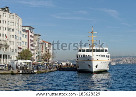ISTANBUL - NOV 10: People get on board the ship at Karakoy Pier on November 10, 2013 in Istanbul.Nearly 150,000 passengers use ferries daily in Istanbul, due to easy access to two different continents