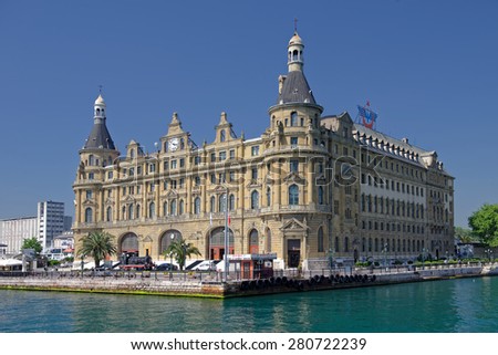 ISTANBUL, TURKEY - MAY 23, 2015 - Haydarpasa railway terminal in the Asian part of Istanbul. The terminal also has connections to bus and ferry services.