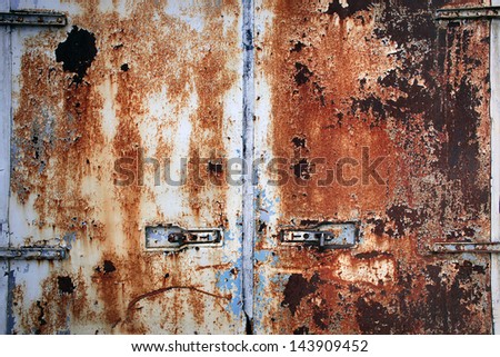 Rusty cargo container doors closeup