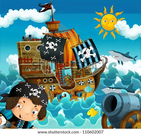 The pirates and the ships bright sky illustration for the children 1 The pirates and the ships bright sky illustration for the children 1
