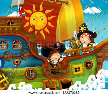 The pirates treasure hunt illustration for the children The pirates treasure hunt illustration for the children