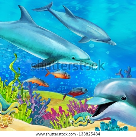 The coral reef - illustration for the children - stock photo