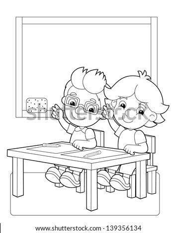 The Coloring Page - The Classroom - Illustration For The Children