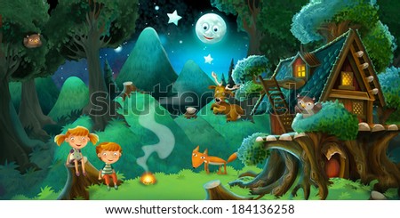 Fable stage cartoon illustration for the children Fable stage cartoon illustration for the children