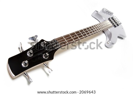 Electric bass-guitar isolated over white. Musical instrument