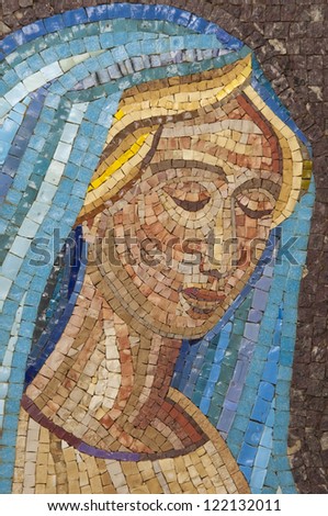 Mosaic: Virgin Mary. The mosaic is modern, made in byzantine style.