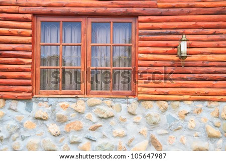 window , wood and rock wall