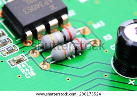 Close up of an electronic circuit board,Power Resistor in an electronic circuit board