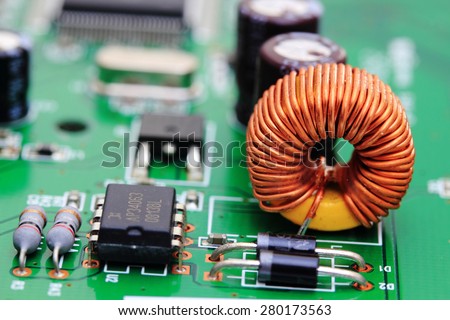 Close up of an electronic circuit board,copper Wire in an electronic circuit board