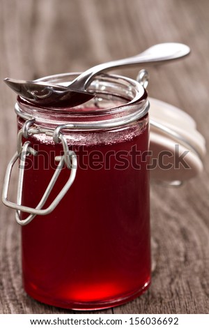 Red currant jelly in a jar