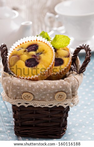 Gluten free muffins with grapes in a basket