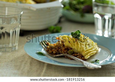 Vegan shepherd\'s pie with lentils and buckwheat filling