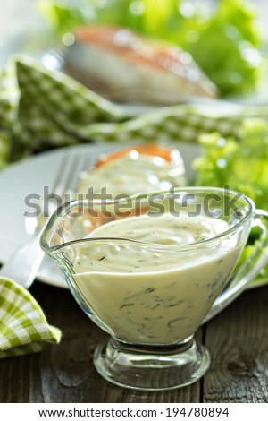 Cream sauce for fish in a glass dish