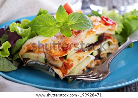 Vegetable lasagna with zucchini, tomato and eggplant
