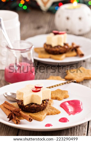 Winter dessert Pumpkin parfait with spices on gingerbread with berry curd