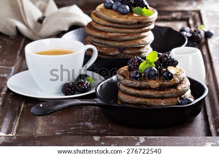 Blueberry pancakes with buckwheat flour for breakfast