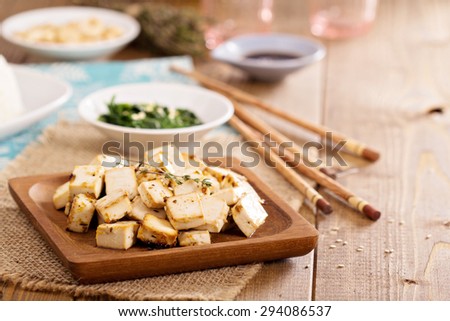 Baked marinated tofu with herbs and spices