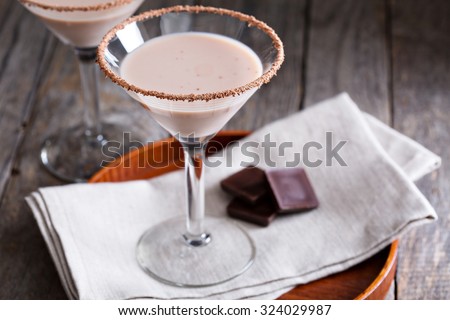 Chocolate martini coctail made from chocolate, cream and vodka