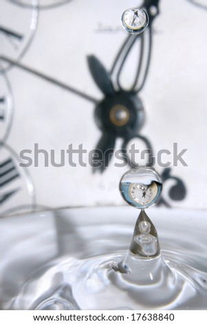Drop of time. Play with water and clocks.