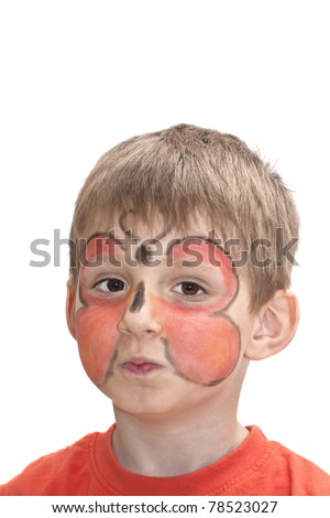 Boy with butterfly on the face. Face painting.