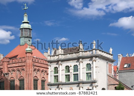 Famous cities in  Poland - Gdansk - Danzig. Port city at Baltic sea - Gdansk. Monuments in old town.