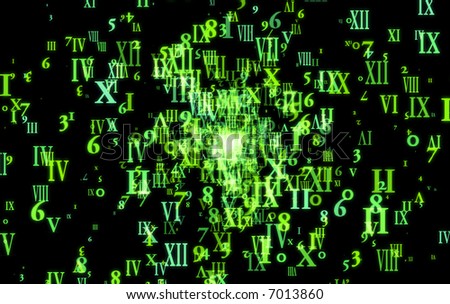 Abstract background with roman and Arabic numbers on black