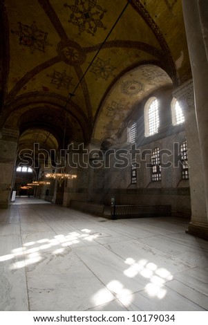 Divine light coming from the windows in Hagia Sophia Basilica in Istanbul Turkey
