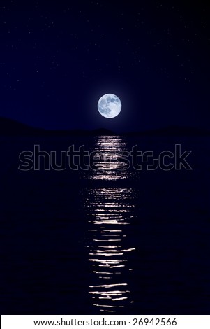 Full moon rising on Mediterranean Sea