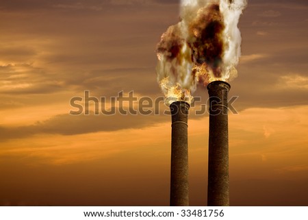 Global Warming theme with chimneys and flames