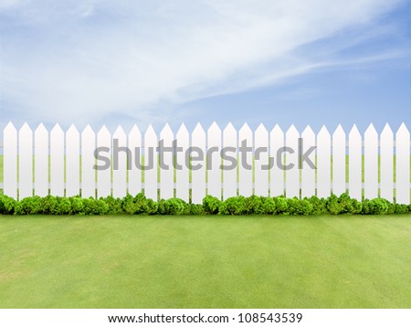 White fences on green grass