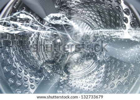 Internal view of a washing machine drum during wash