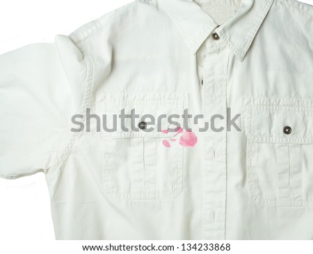 Sourcherry stain on a male shirt isolated on white