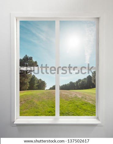 Modern Residential Window And Trees And Sky Behind